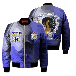 Veste bomber en satin Sigma Gamma Rho SGRho 1922 bleu or lettres grecques varsity sororité vêtements d'extérieur pour femmes - Product Image 3