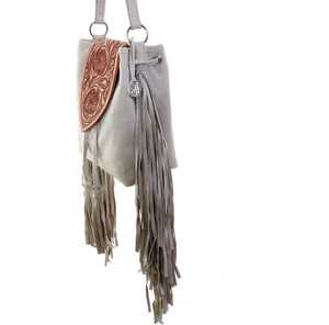 Nouveau sac seau à bandoulière bohème pour femme avec fermeture éclair personnalisée, pompons et fleurs, en cuir véritable, sac de transport dissimulé - Product Image 3