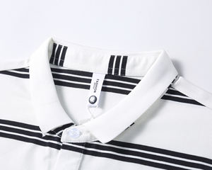 Nouvelle mode de chemises décontractées à revers extensible classique ajusté à manches courtes polos à rayures en tricot pour hommes avec logo personnalisé - Product Image 3