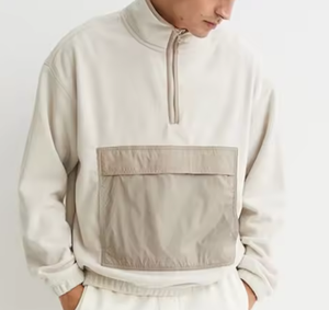 Custom Logo Bulk High Quality Pocket Custom Color Block Design Embroidery Fleece Half Zip Hoodie - Product Image 5