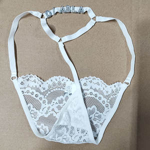 Dropshopping personnalisé lettre nom Sexy sous-vêtements brodés Tangas Sexy dentelle Bikini fleur culotte avec strass lettre String - Product Image 3