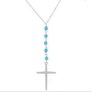 สร้อยจี้ไม้กางเขนสีเทอร์ควอยส์สำหรับผู้หญิงทำจากเงินแท้สี925สำหรับสร้อยคอโซ่ชุบโรเดียมสีดำ - Product Image 1