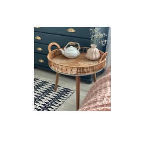 Table de meubles en bois de bureau de finition de rotin avec des supports de stockage étagères bureaux d'ordinateur fonctionnent pour le bureau moderne stable - Product Image 3