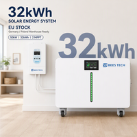 Système de batterie LiFePO4 32 kWh 51,2 V 640 Ah pour Tiny House Solar avec bande lumineuse LED et onduleur 50 kW pour maison hybride connectée au réseau - Stock UE