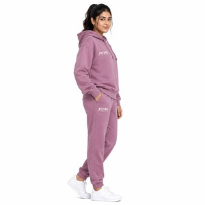 <b>Womens</b> <b>Purple</b> Regular Fit Hoodie & Jogger <b>Tracksuit</b> Set | Casual Gym Activewear Polyester/Cotton Fleece - Product Image 4
