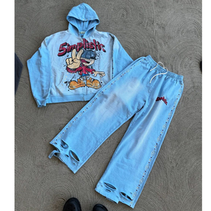 Impression DTG LOGO personnalisée et survêtements de rue délavés à l'acide/au soleil Pierres précieuses éponge française Poids lourd 100% coton - Product Image 1