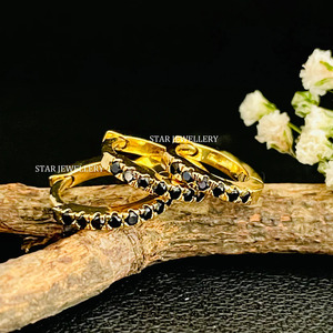 14K or massif naturel diamant noir Clicker Hoop Ring Fine Jewelry. - Product Image 2