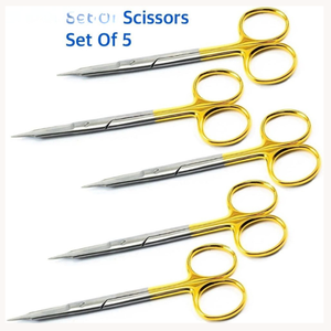 5 pièces Ciseaux chirurgicaux Fox droits TC 13cm Ciseaux dentaires Vétérinaire - Product Image 2