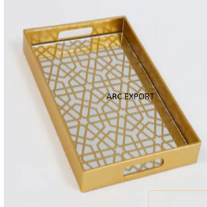 Bandeja de comida de Metal de aluminio dorado, decoración de diseñador, elegante, elegante, grande, tamaño largo, bandeja de comida de Metal, decoración, bandeja de servicio a la venta - Product Image 6