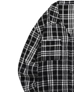 Chemise à carreaux noire et blanche en flanelle pour homme, coton et polyester, manches longues, boutonnée, décontractée, coupe ample, pour la vente en gros - Product Image 3