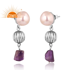 Meilleure conception de boucles d'oreilles en argent 925 avec améthyste naturelle et perle pour femmes Fournisseur de bijoux de conception personnalisée - Product Image 4