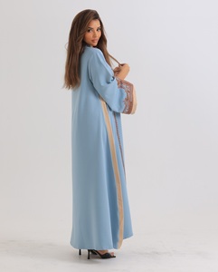 Vente en gros de luxe petite abaya robe pour adultes Dubaï inspiré satin à volants manches haut élégant soie importée musulman traditionnel - Product Image 4