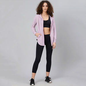 Sudadera con capucha y cremallera de cuello alto de mezcla de algodón con bolsillo para mujer Sudadera de invierno con logotipo frontal y capucha con cremallera - Product Image 5