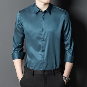 Nouveau LLU soie à manches longues hommes chemise haut de gamme affaires décontracté luxe hommes Social chemise Style blanc robe chemise vêtements - Product Image 6