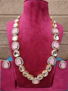 Long collier Kundan ensemble pour femmes bijoux indiens traditionnels avec boucles d'oreilles assorties ensemble de collier décontracté de luxe - Product Image 2