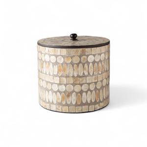 Boîte à bijoux ronde en nacre de luxe, faite à la main, flexible, incrustée de coquillages, avec un rangement moderne pour la décoration de la maison - Product Image 2