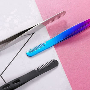 Pince à épiler pour sourcils avec peigne, double usage, en acier inoxydable, pointe inclinée, haute qualité, logo personnalisé, écologique, fait main - Product Image 6