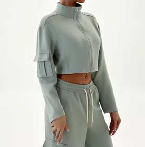 Sudaderas con capucha recortadas de peso pesado de Invierno para mujer, sudaderas con cremallera de alta calidad, ropa de calle bordada con estampado de logotipo personalizado, Sexy lisa - Product Image 3