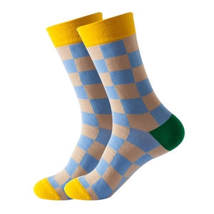 Chaussettes en coton personnalisées en gros, chaussettes d'été antidérapantes jetables, motifs multicolores à motif pied-de-poule, orange et bleu - Product Image 5