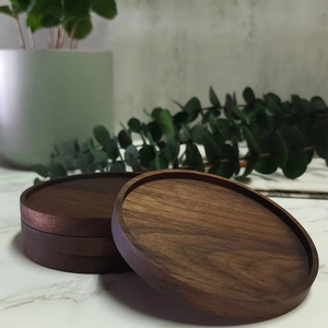Ensemble de sous-verres en bois de noyer de qualité supérieure finition naturelle pour cuisine salle à manger décor de bureau Design rond - Product Image 1