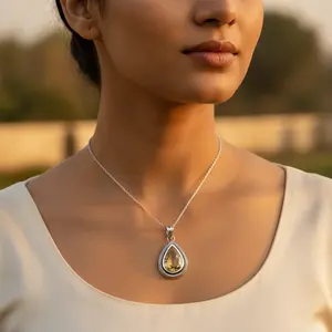 Colgante de Plata 925 con Citrino en Forma de Lágrima para Mujer, Joyería de Piedras Preciosas Chapada en Oro con Cadena de Platino y Oro Rosa para Compromiso - Product Image 2