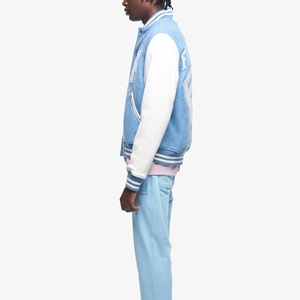 แจ็คเก็ตเบสบอลผ้าแคนวาสสำหรับผู้ชายสไตล์ลำลองเท่ๆมีปกตั้งและปักตัวอักษรเสื้อแจ็คเก็ตตัวแทน - Product Image 5