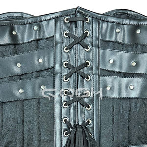 Corsé gótico personalizado con tachuelas, de piel sintética y brocado, tipo overbust. |   Top estilo bustier de punk rock - Product Image 3