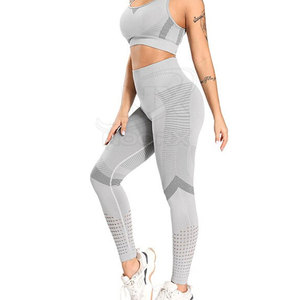Ensemble de yoga léger pour femmes de haute qualité Vêtements de fitness personnalisés pour les activités de plein air-Legging et soutien-gorge à motif solide sans couture - Product Image 4