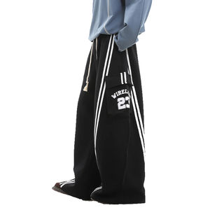 Personalizado a rayas pantalones de chándal de pierna ancha bolsillos de carga transpirable algodón impreso Jogger pantalones moda Streetwear para hombres - Product Image 3