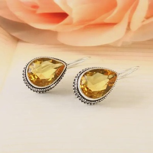 Pendientes de Citrino Hechos a Mano, Gema en Forma de Pera, Joyería de Plata de Ley para Mujer, Regalo Elegante y de Lujo - Product Image 4