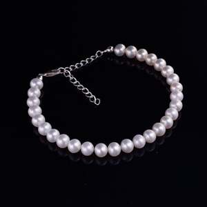 925 Sterling Silver Round Pearl <b>Bracelet</b> Elegant Pearl <b>Bangles</b> for Women - Product Image 1