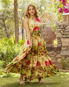 ชุดเดรสผ้าฝ้ายผูกมือแบบอินเดียชุดเดรสฮันนีมูนสำหรับเจ้าสาวงานแต่งงานชุดใส่ในฤดูร้อนพิมพ์ลายดอกไม้ของขวัญสำหรับเธอ - Product Image 3