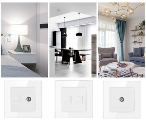 Sang trọng Tempered Glass TV và <span class=keywords><strong>Tel</strong></span> ổ cắm kép điện thoại cổng ổ cắm cắm 86x86mm faceplate Đức pháp truyền hình mạng ổ cắm - Product Image 3