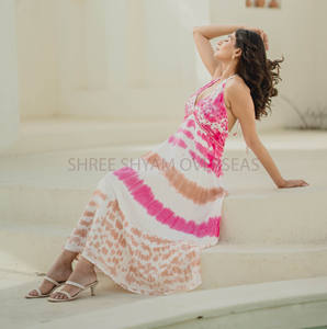 ชุดเดรสแขนกุดสำหรับผู้หญิงชุดเดรสแขนกุดเปิดหลังยาวคอเสื้อชายหาดย้อมสีแฟนซี - Product Image 5