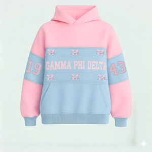 Gamma Phi Delta Sweat à capuche surdimensionné en coton et polyester brodé de haute qualité Vêtements grecs personnalisés - Product Image 1