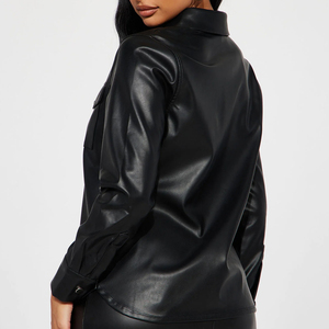 Chemise en cuir boutonnée pour femme, nouvelle collection, vente en gros, streetwear, solide, meilleur produit en vente, mode féminine, chemises en cuir - Product Image 3