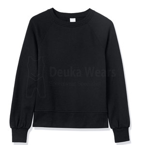 Sudadera de cuello redondo personalizada con diseño a medida, MOQ bajo, para uso casual, con tela 100% algodón, mangas largas lisas con ribete, para mujer. - Product Image 1