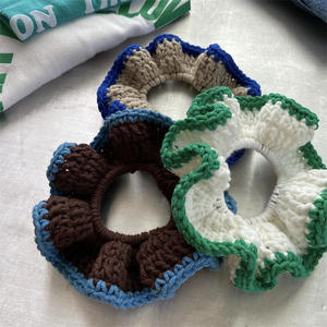 Hot Selling Handmade Crochet Colorful Ruffled Elastic Scrunchies Wholesale Birthday Gifts for Women Made of Polyester Acryl - Product Image 4