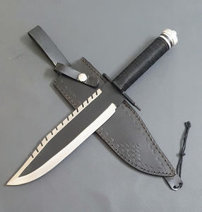Cuchillo Bowie de Caza de Acero Inoxidable de Grado Industrial Hecho a Mano con Punta de Cuerno de Carnero, Hoja Dentada, OEM Personalizable, con Funda de Cuero - Product Image 4