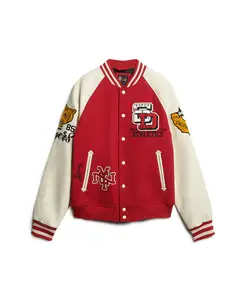 Breathable Custom Men's Wool letterman Real Leather Jacket White with Red Color Embroidery Logos Patches Bomber jacket for men