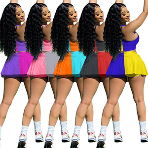 Ensemble 2 pièces jupe de tennis courte au-dessus du genou et crop top à blocs de couleur personnalisés pour femme, tenue sportive d'hiver disponible en plusieurs couleurs - Product Image 2