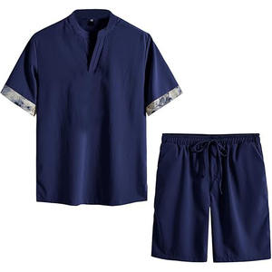Ensemble de vêtements de sport deux pièces sur mesure pour hommes T-shirt à manches courtes imprimé en coton respirant et short pour l'été - Product Image 5