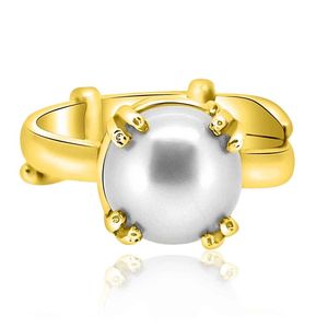 Anillo ajustable con incrustaciones de gemas astrológicas certificadas Ashtdhatu y perla de agua dulce (Moti) de 3.25-12.25 Ratti - Product Image 2