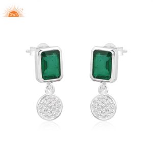 Dernières tendances en argent sterling fin Doublet émeraude zambienne Quartz & CZ Boucles d'oreilles en pierres précieuses Fabricant de bijoux personnalisé - Product Image 3