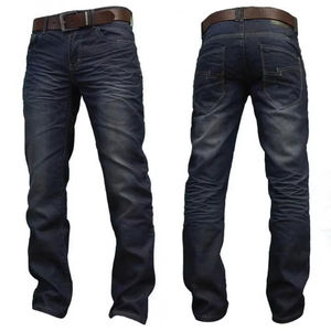 Pantalons en jean slim pour hommes sur mesure en gros, style tendance de la rue, coupe régulière, jeans de motard avec logo sur la taille - Product Image 3