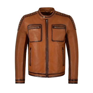 แจ็กเก็ตหนังสำหรับผู้ชายเสื้อแจ็กเก็ตหนังแขนยาวแบบปรับแต่งได้ป้องกันรอยยับ - Product Image 1