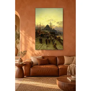 Impression sur toile du pont Galata et de la nouvelle mosquée au coucher du soleil - Product Image 1