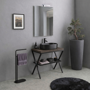 Mobile da Bagno 60cm in Metallo Nero con Ripiano in Vetro, Top in Rovere e Specchio 60x80cm - Product Image 2