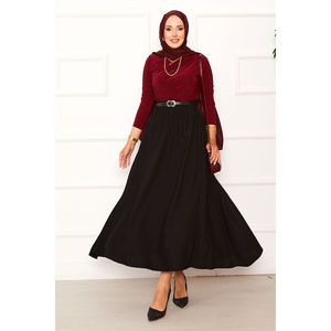 Black Formal Wrap <b>Skirt</b> with <b>Elastic</b> Waist and Pocket Details Comfortable Breathable Spandex Digital Print Patchwork Pattern - Product Image 3