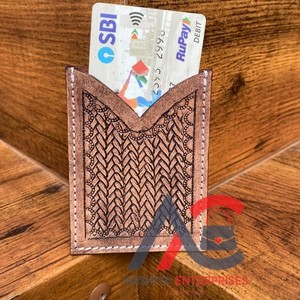 Véritable porte-cartes en cuir usiné sculpté à la main étui porte-carte Rectangle étui porte-carte de crédit mignon petit étui à carte de mode occidentale - Product Image 1
